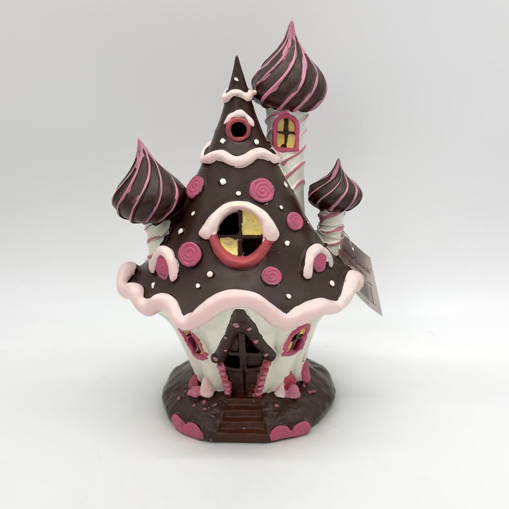 December Diamonds Brown Pink Candy Castle Gingerbread House Light Up Valentine's